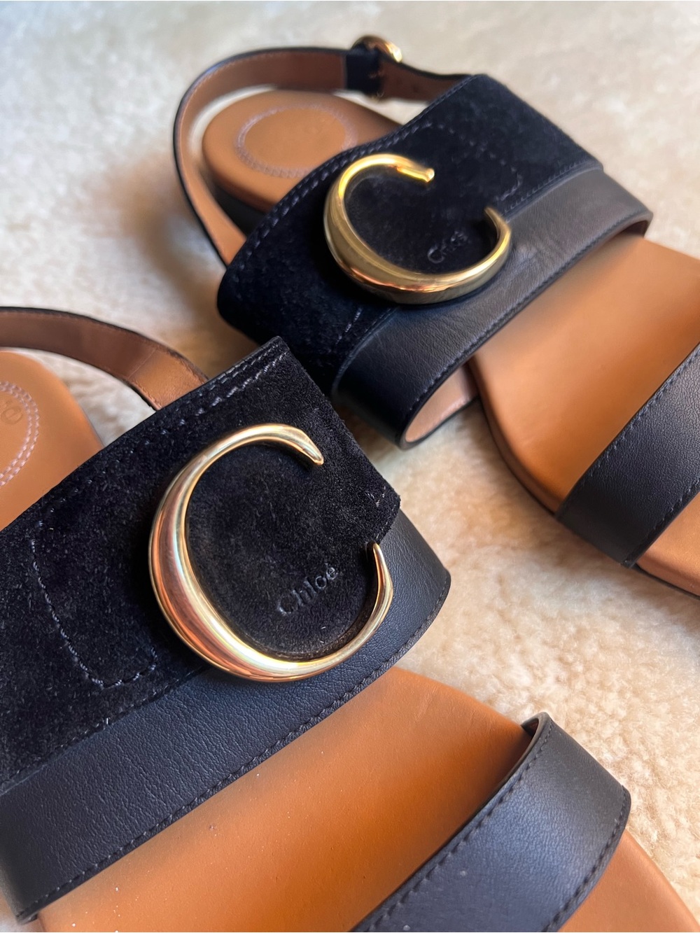 CHLOE C Slingback Sandals Sz 39 US 9 Suede Leather Black Chic Luxury Summer - Picture 16 of 16